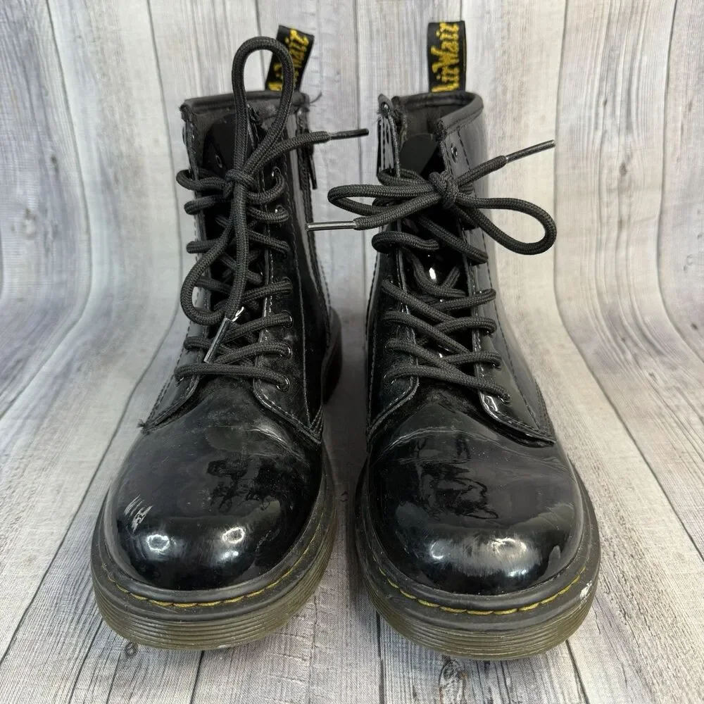 Dr Martens 1460 Junior/Kids Patent Leather Boots Size 4Y Black Lace Up/Zip